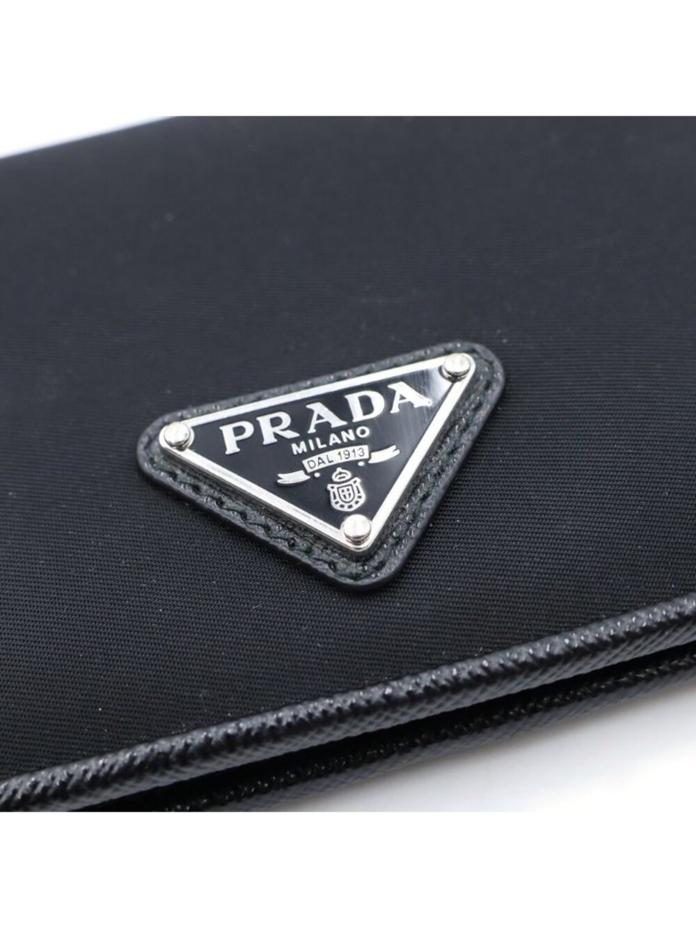 Prada Triangle Logo Compact Wallet Bifold Black Tessuto Nylon - Picture 4 of 6